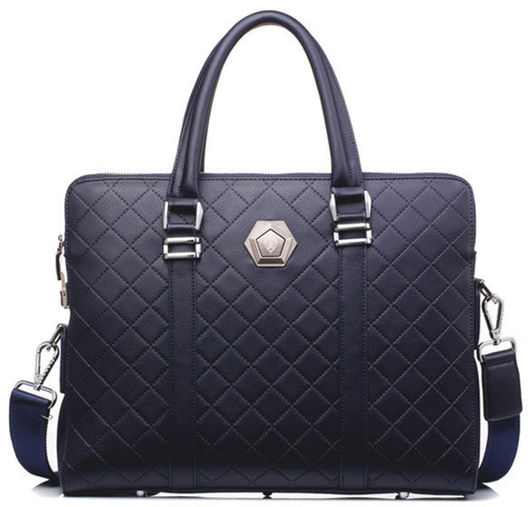 Men's Fashion Casual Wear Cowhide Leather Rhombus Zipper Bag