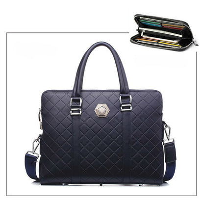 Men's Fashion Casual Wear Cowhide Leather Rhombus Zipper Bag